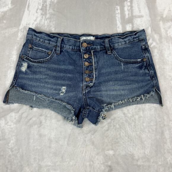 Free People Shorts Womens 28 Destroyed Distressed Raw Hem Button Fly Festival - Picture 1 of 10